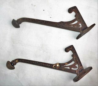 2 Antique Cast Iron Victorian Ornate Wall Hooks Coat Hat Hanging 6 "
