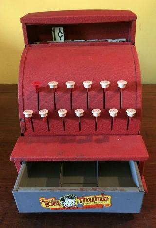 Vintage Tom Thumb Cash Register Tin Metal Toy Western Red