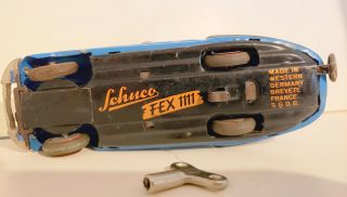 Rare Vintage Blue Schuco Fex 1111 Wind Up Litho Car Tin Toy,  Germany,  France 6