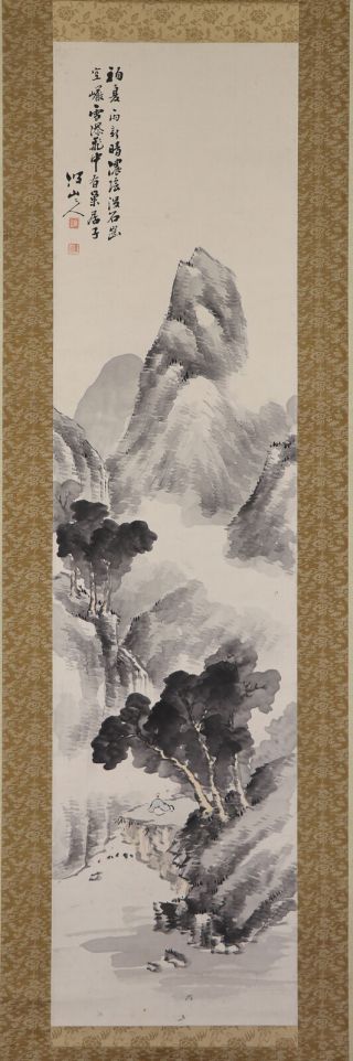Japanese Hanging Scroll Art Painting Sansui Landscape Asian Antique E7681