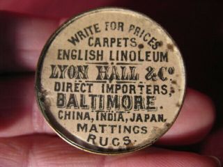 Antique Tape Measure / Pocket Mirror Lyon Hall & Co Baltimore Rugs,  Carpets Etc
