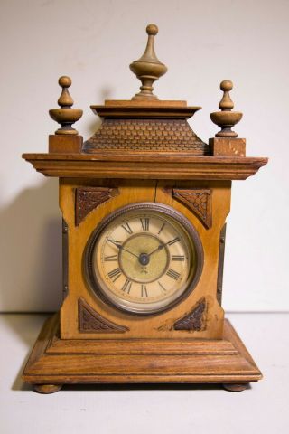 Vintage German Music Box Alarm Mantle Clock Hac Hamburg American Clock Co