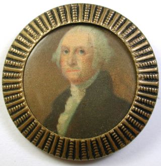 Lg Sz Antique Lithograph Button George Washington Image - 1 & 5/8 "
