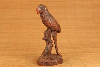 Antique Chinese Old Boxwood Hand Carved Parrot Statue Netsuke Collectable Gift