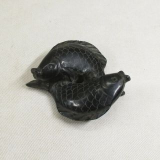 G768 Chinese Carp Statue Of Black Stone Carving As Personal Ornaments Or Netsuke