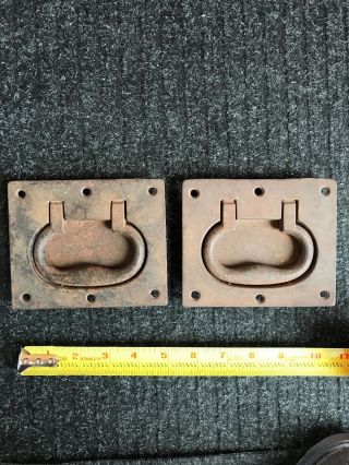 2 Antique Cast Iron Drop Handles Tool Box Trunk Pulls Reclaimed Vintage