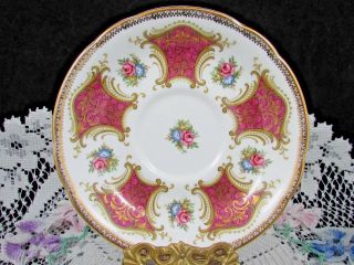 PARAGON PINK PANELS FANCY GOLD GILT ROSE FLORAL TEA CUP AND SAUCER 5