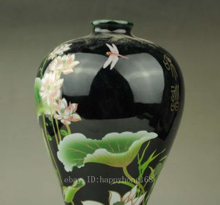 Delicate China jingdezhen handmade ceramic vase black enamel lotus leaf c02 2