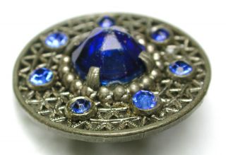Bb Antique Jewel Button Cobalt On Open Work Frame 1 & 1/8 "