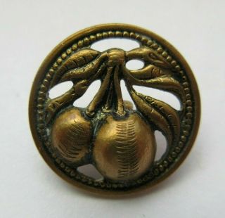 Delightful Antique Vtg Victorian Metal Picture Button Realistic Fruit 3/4 " (c)