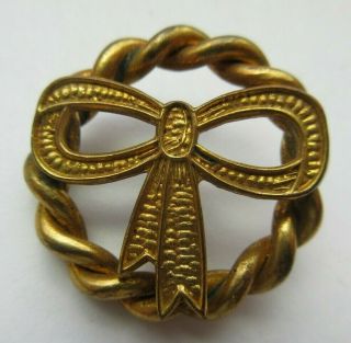 Lovely Antique Vtg Victorian Metal Picture Button Ribbon Bow Design 1 " (c)