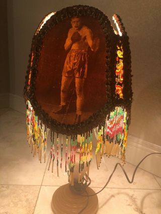 Rare Antique Lamp Shade With Joe Lewis Boxer On Shade