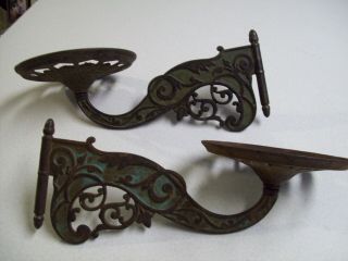 Antique Victorian Cast Iron Wall Mount Oil Lamp Holder/sconce - Set Of 2