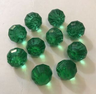 8 - Antique Green Glass Buttons.  9/16” -.
