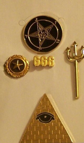 Secret Occult Society Satanic Zodiac Baphomet Illuminati 666 Nwo Pin Officer Set