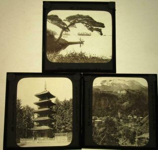 9 Magic Lantern Slides Japan Red Bridge Temple Pagoda Japanese Scene c1900 3