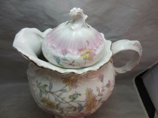 Antique Victorian embossed porcelain Chocolate pot.  Pink 2