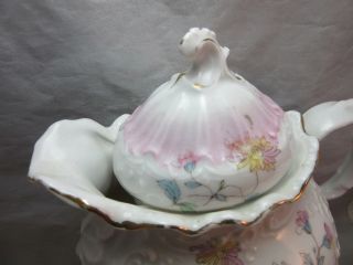 Antique Victorian embossed porcelain Chocolate pot.  Pink 3
