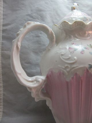 Antique Victorian embossed porcelain Chocolate pot.  Pink 7
