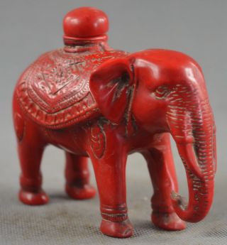 China Collectable Souvenir Handwork Coral Carve Delicate Elephant Snuff Bottle 3