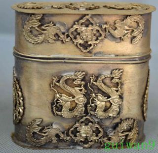 Exorcism Old Collectable Miao Silver Carve Phoenix Dragon Myth Toothpick Box