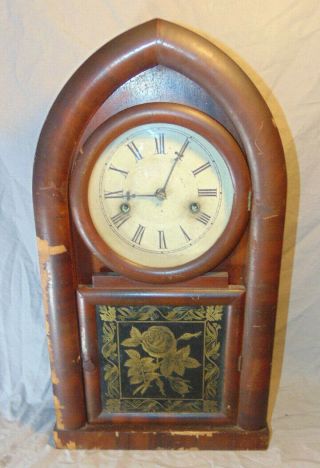 Antique Ansonia 8 Day Gothic Parlor Mantel Clock W/ Pendulum Estate Fresh