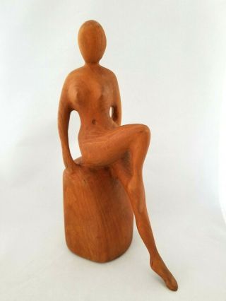 Vintage Arne Basse Hand Made Wood Carved Nude Female Statue Figure Denmark