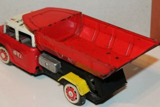 VINTAGE 1960 ' S TIN FRICTION POWERED DUMP TRUCK with BELL SOUND 5