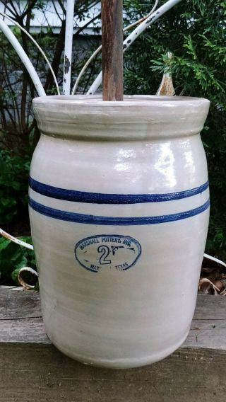 Marshall Pottery 2 Gallon Salt Glaze Crock Stoneware Butter Churn W/ Correct Lid