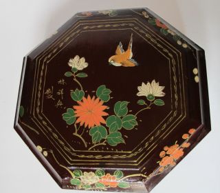 Vintage Chinese Lacquer Wood Snack Food Box Hand Painted Flowers Birds