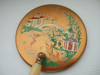 ANTIQUE?/VINTAGE CHINESE SMALL ROUND HAND MIRROR WITH FOLDING HANDLE 3