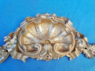 16.  7 " Antique French,  Louis Xv Style Gilded Bronze Pediment,  Shell,  19th