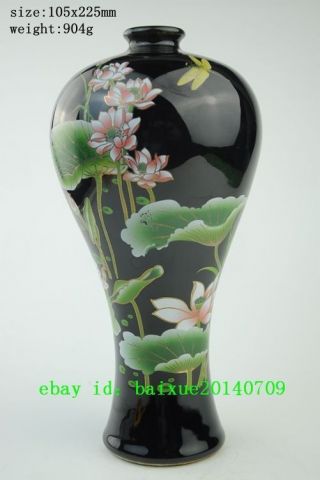 Black & Elegance Porcelain Chinese Old Hand Painting Lotus Vase C02