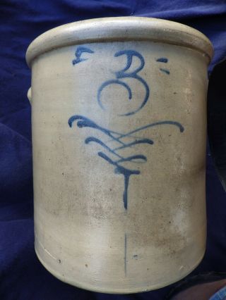 Blue Bee Sting Logo 3 Gallon Salt Glazed Crock Old Antique