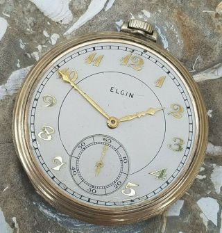 Ej7: 25 Year Gold Fill Elgin Art Deco Gold S Dial Vintage Pocket Watch Runs A,