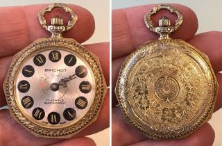 Vintage Brichot Wind Up Ladies Pendant Pocket Watch 17 Jewels Swiss Made - Runs