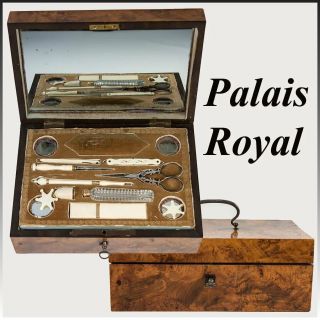 Antique 1700s French Sewing Box,  18k Gold Palais Royal Set: Thimble,  Needle Case