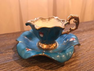 Antique Cobalt Blue & Gold Hand Painted Demitasse Cup & Saucer