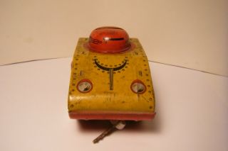VINTAGE TIN LITHOGRPHED ARMY? TANK STILL BANK TOY WITH KEY 4