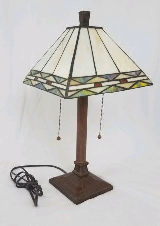 Tiffany Style Stained Glass Lamp Double Socket Pull Chain Arts Crafts Mission