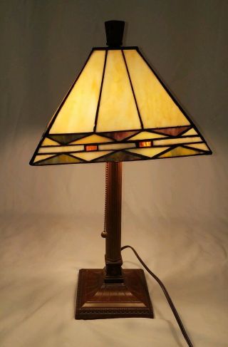Tiffany style stained glass lamp double socket pull chain Arts Crafts Mission 2
