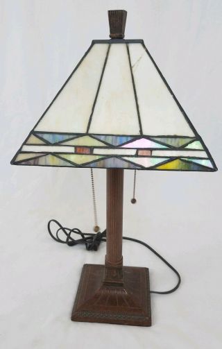 Tiffany style stained glass lamp double socket pull chain Arts Crafts Mission 6