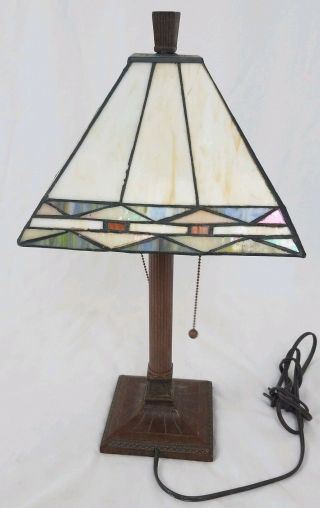 Tiffany style stained glass lamp double socket pull chain Arts Crafts Mission 7