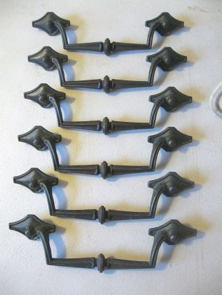(6) Vintage Brass Finish Drawer Pulls / Handles - - Screws