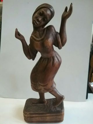 Vintage Haratte Haitian Carved Wooden Lady Statue Signed 1960 