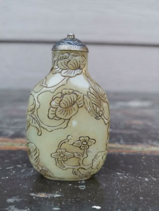 Old Estate Antique Chinese Qing H7cm White Jade Carved Snuff Bottle Asian China