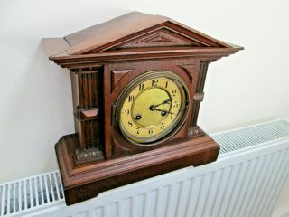 Antique German Junghans Large Ornate Wooden Mantle Clock