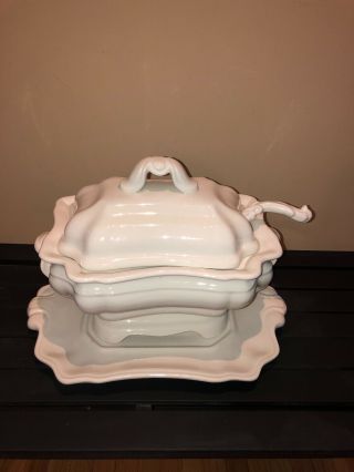 Red Cliff Ironstone Soup Tureen - With Lid,  Ladle And Under - Plate