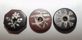 3 Scarce Small Antique Horn Inlayed Whistle Picture Buttons 2013 2