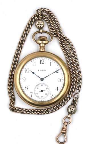 Antique Model 3 Elgin 15 Jewel Open Face 12s Pocket Watch Gold Fill C1910